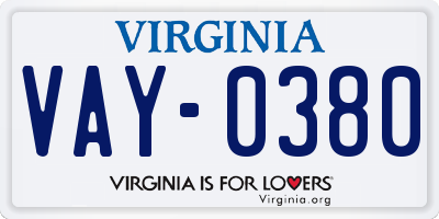 VA license plate VAY0380