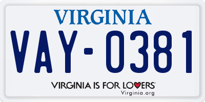 VA license plate VAY0381