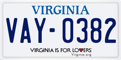 VA license plate VAY0382