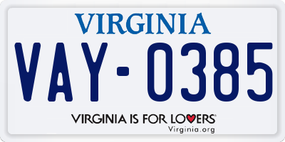 VA license plate VAY0385