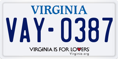 VA license plate VAY0387