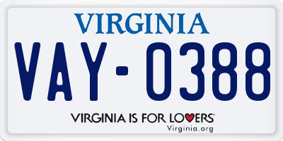 VA license plate VAY0388