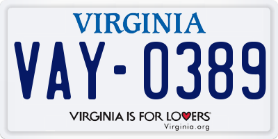VA license plate VAY0389