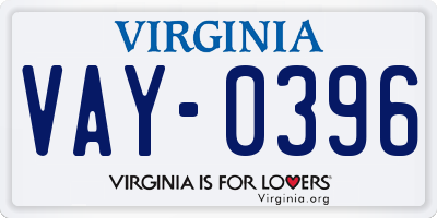 VA license plate VAY0396