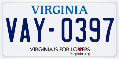 VA license plate VAY0397