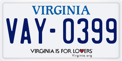 VA license plate VAY0399