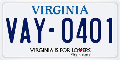 VA license plate VAY0401