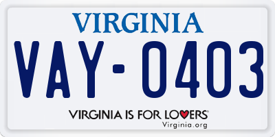 VA license plate VAY0403