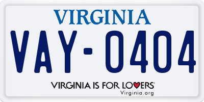 VA license plate VAY0404