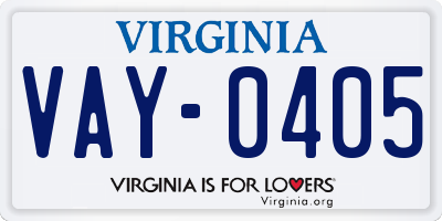 VA license plate VAY0405