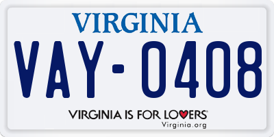 VA license plate VAY0408