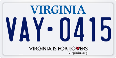 VA license plate VAY0415