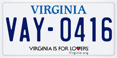 VA license plate VAY0416