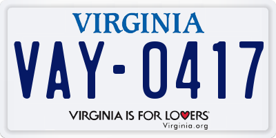 VA license plate VAY0417