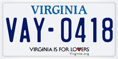 VA license plate VAY0418