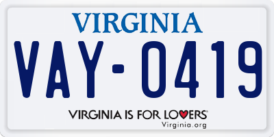 VA license plate VAY0419
