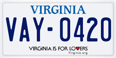 VA license plate VAY0420