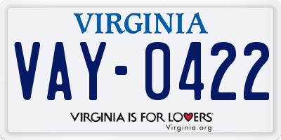 VA license plate VAY0422