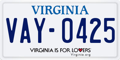 VA license plate VAY0425