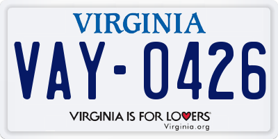 VA license plate VAY0426
