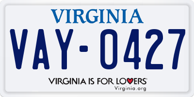 VA license plate VAY0427