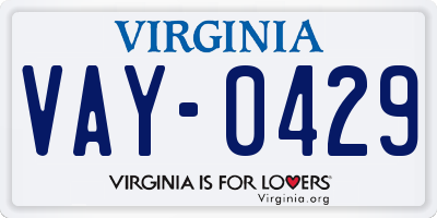 VA license plate VAY0429