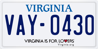 VA license plate VAY0430