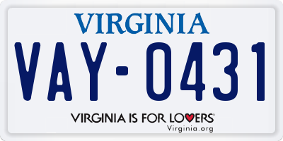 VA license plate VAY0431
