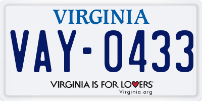 VA license plate VAY0433