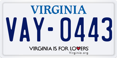 VA license plate VAY0443