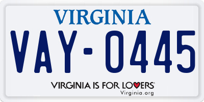 VA license plate VAY0445