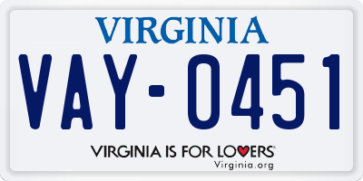 VA license plate VAY0451