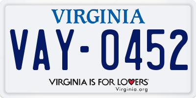 VA license plate VAY0452