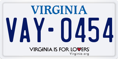 VA license plate VAY0454