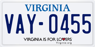 VA license plate VAY0455