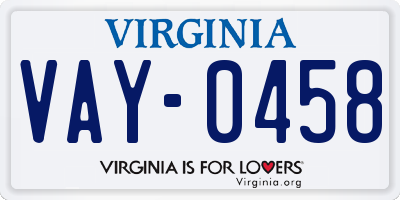 VA license plate VAY0458