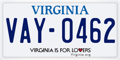 VA license plate VAY0462