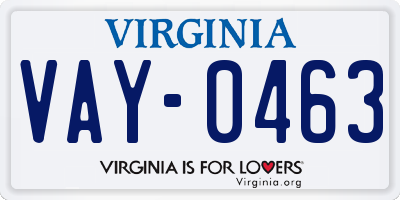 VA license plate VAY0463