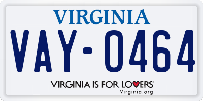 VA license plate VAY0464