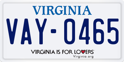 VA license plate VAY0465