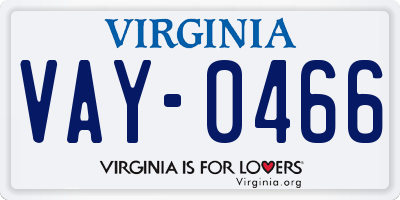 VA license plate VAY0466