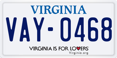 VA license plate VAY0468