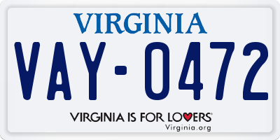VA license plate VAY0472