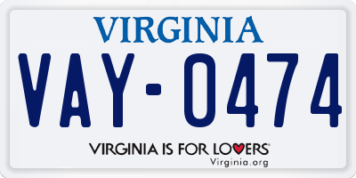 VA license plate VAY0474
