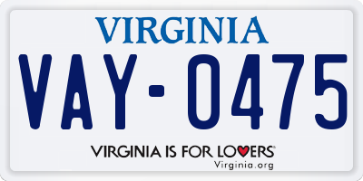VA license plate VAY0475