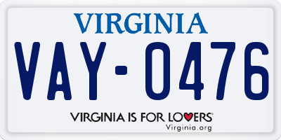 VA license plate VAY0476