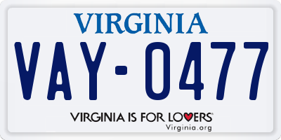 VA license plate VAY0477