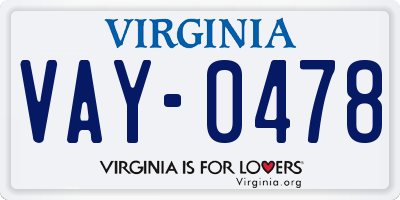 VA license plate VAY0478