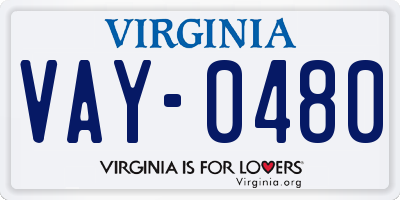 VA license plate VAY0480