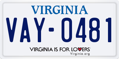 VA license plate VAY0481